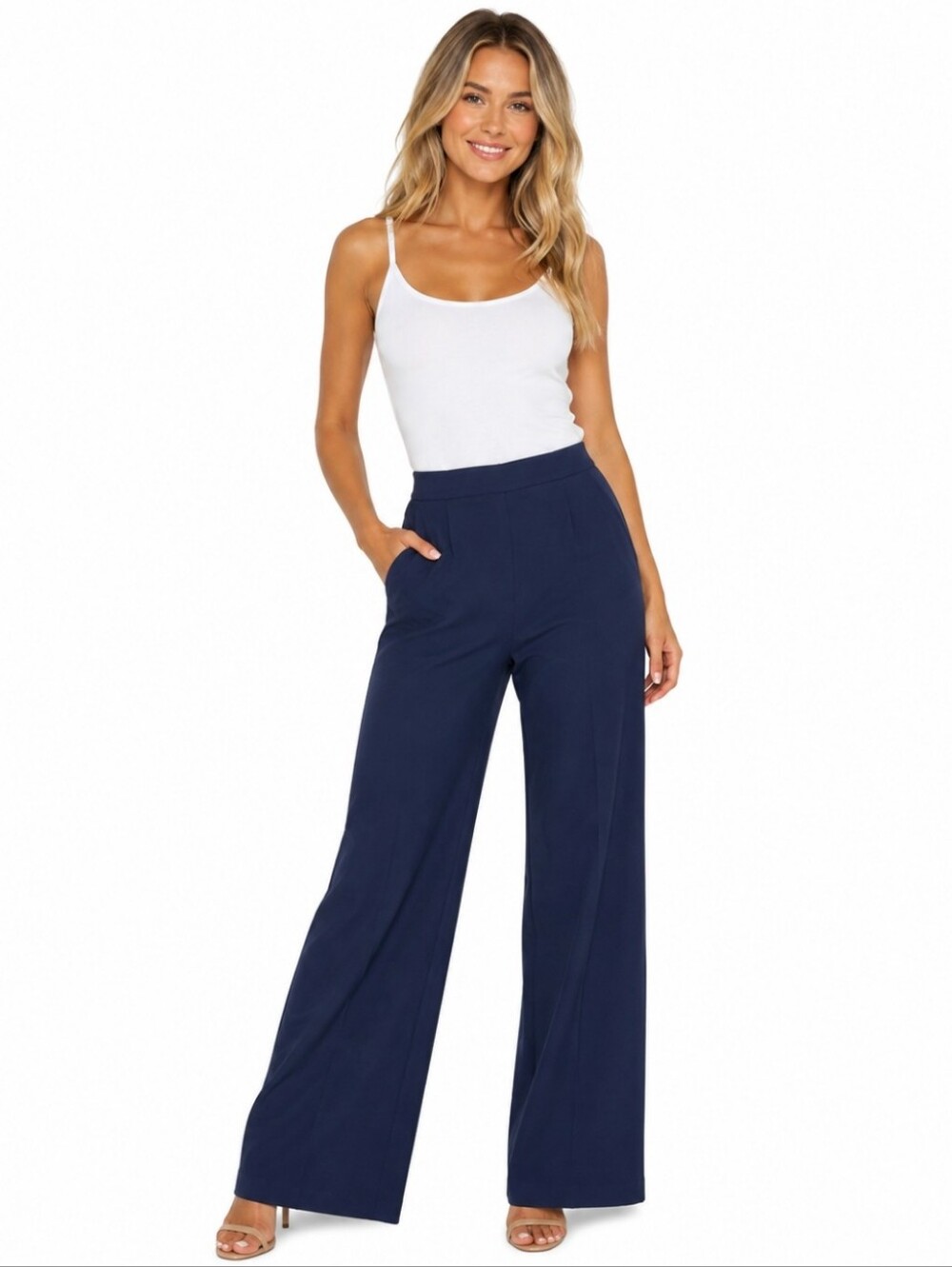 Chico's Navy Wide-Leg Cotton Blend Pant (Size :12)
